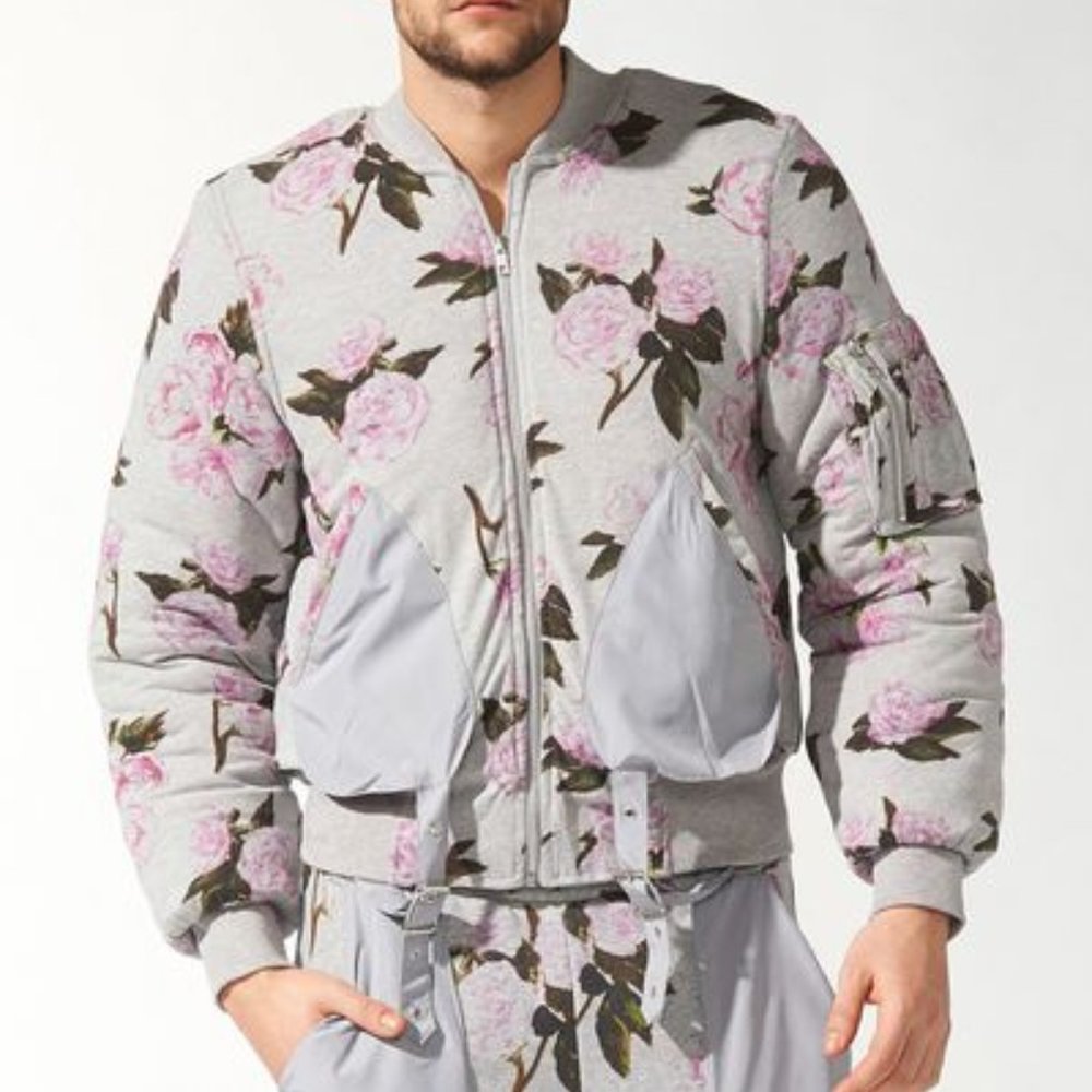 JEREMY SCOTT ADIDAS gray floral bomber JACKET M S07152